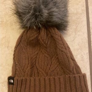 The North Face Brown Knit Beanie with Pom